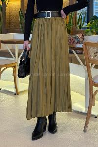 Oil Green Cotton Fabric Flare Skirt