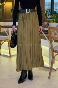 Oil Green Cotton Fabric Flare Skirt