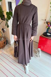 Lamelif Kup Detaylı Tesettür Elbise Acı Kahve