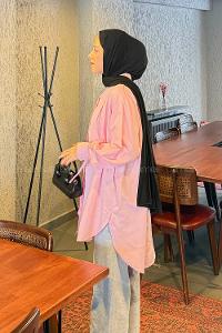 Lamelif Manşeti Biyeli Tunik Pembe