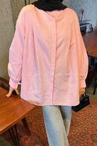 Lamelif Manşeti Biyeli Tunik Pembe