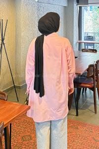 Lamelif Manşeti Biyeli Tunik Pembe