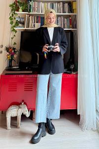 Lamelif Oversize Gizli Cep Ceket Siyah