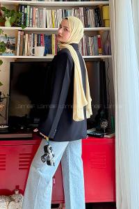 Lamelif Oversize Gizli Cep Ceket Siyah