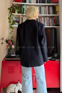 Lamelif Oversize Gizli Cep Ceket Siyah