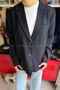 Lamelif Oversize Gizli Cep Ceket Siyah