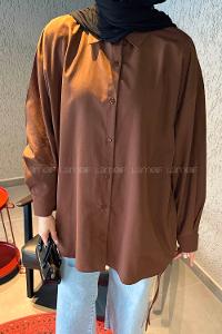 Lamelif Oversize Gömlek Acı Kahve