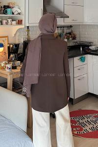 Lamelif Pens Detaylı Gizli Cep Ceket Kahverengi