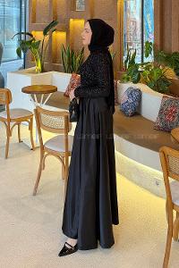 Lamelif Pul Payet Detaylı Elbise Siyah