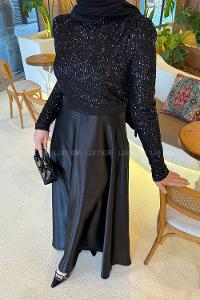 Lamelif Pul Payet Detaylı Elbise Siyah