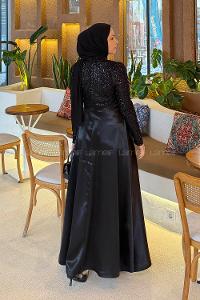 Lamelif Pul Payet Detaylı Elbise Siyah