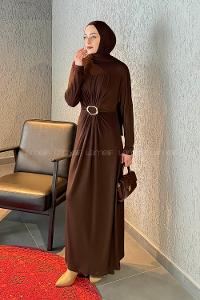 Lamelif Sandy Toka Detaylı Elbise Acı Kahve