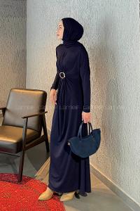 Lamelif Sandy Toka Detaylı Elbise Lacivert