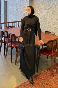 Black Mock Turtle Neck Sandy Fabric Dresess