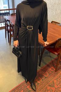 Black Mock Turtle Neck Sandy Fabric Dresess