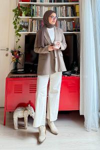 Lamelif Sırt Yırtmaç Detaylı Pensli Ceket Toprak Rengi