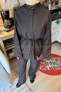 Lamelif Yarasa Kol Pantolonlu Takım Koyu kahverengi