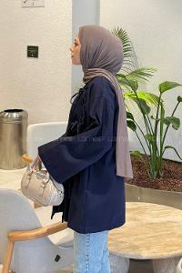 Lamelif Bağlama Detaylı Kimono Lacivert