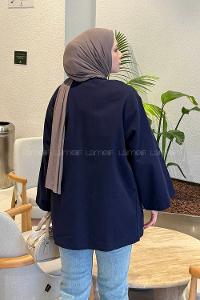 Lamelif Bağlama Detaylı Kimono Lacivert
