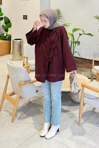 Lamelif Bağlama Detaylı Kimono Mürdüm