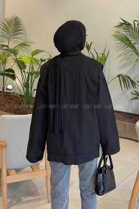 Black Neckband Long Arm Denim Jacket