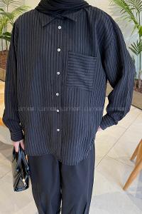 Lamelif Çizgili Modal Gömlek Siyah