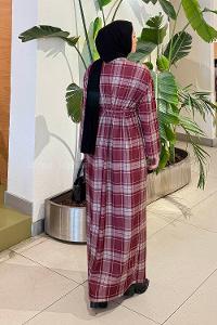 Lamelif Ekose Desen Tesettür Elbise Bordo