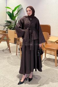 Lamelif Etekli Bağlamalı Takım Kahverengi