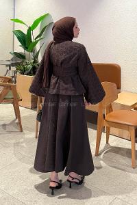 Lamelif Etekli Bağlamalı Takım Kahverengi