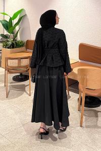 Lamelif Etekli Bağlamalı Takım Siyah