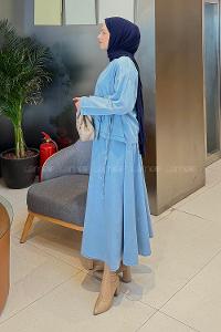 Light Blue V Neck Long Arm Denim Suit