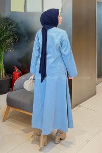 Light Blue V Neck Long Arm Denim Suit