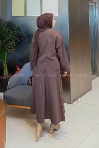 Brown V Neck Long Arm Denim Suit