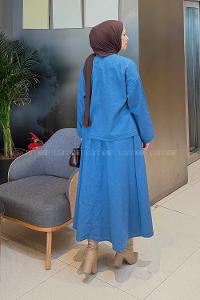 Denim Blue V Neck Long Arm Denim Suit