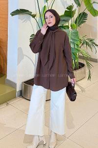Bitter Brown Foulard Neck Long Arm Cotton Polyester Shirt