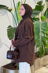 Bitter Brown Foulard Neck Long Arm Cotton Polyester Shirt
