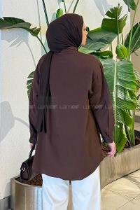 Bitter Brown Foulard Neck Long Arm Cotton Polyester Shirt