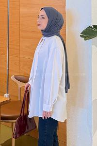 White Foulard Neck Long Arm Cotton Polyester Shirt