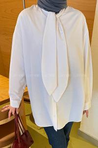 White Foulard Neck Long Arm Cotton Polyester Shirt