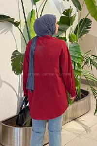Claret Red Foulard Neck Long Arm Cotton Polyester Shirt