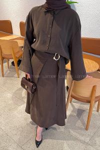 Bitter Brown Shirt Collar Long Arm Viscose Fabric Suit