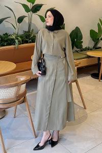 Khaki Shirt Collar Long Arm Viscose Fabric Suit