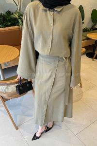 Khaki Shirt Collar Long Arm Viscose Fabric Suit