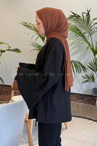 Black V Neck Long Arm Polyester Shirt