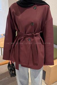 Plum Crew Neck Long Arm Polyester Jacket