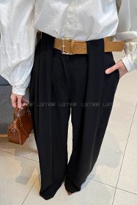 Lamelif Kemerli Salaş Pantolon Siyah