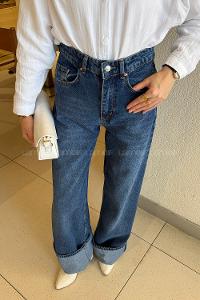 Lamelif Kıvrık Paça Jean Koyu Mavi Eskitme