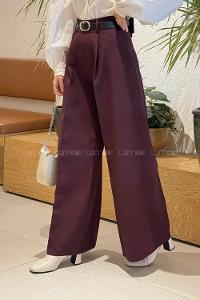 Lamelif Krep Palazzo Pantolon Mürdüm