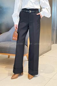 Lamelif Paçası Katlı Yüksek Bel Pantolon Siyah