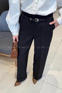 Lamelif Paçası Katlı Yüksek Bel Pantolon Siyah